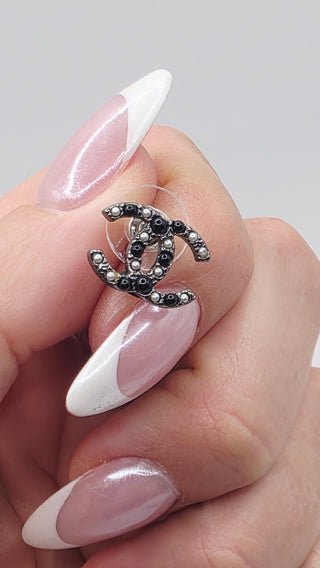 Chanel Silver-tone Faux Pearl Interlocking CC Stud Earrings