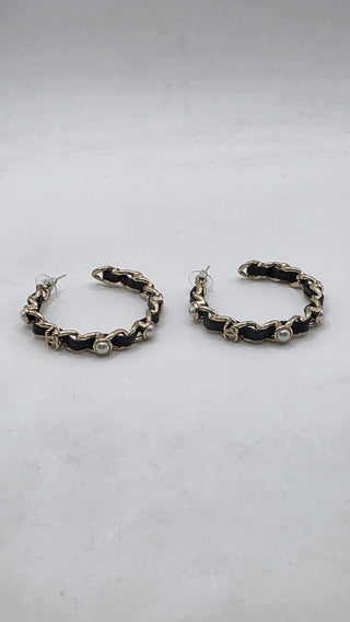 Chanel 2019 Faux Pearl Leather Interlocking CC Hoop Earrings