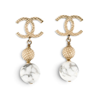 Chanel Gold-tone White Stone inside CC Drop Earrings