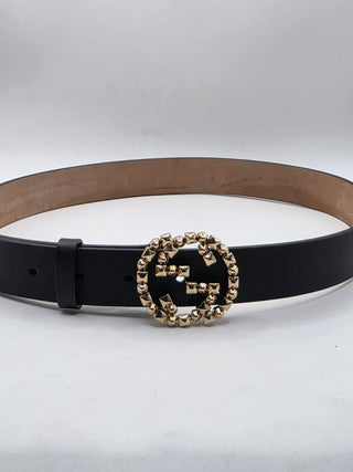 Gucci Black Leather Gold-tone GG Buckle Belt XS sz