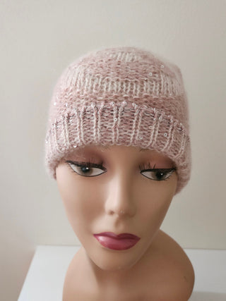 Louis Vuitton Light Pink Logo Sequin Mohair Beanie