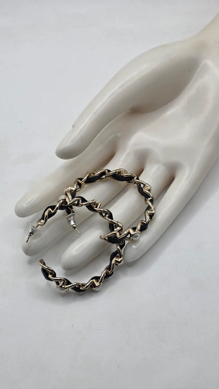 Chanel 2019 Faux Pearl Leather Interlocking CC Hoop Earrings
