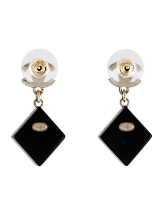 Chanel Gold-tone Black Glitter Resin Interlocking CC Drop Earrings