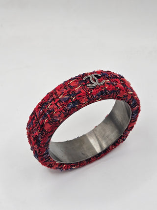 Chanel Red Tweed Interlocking Bangle Bracelet M sz