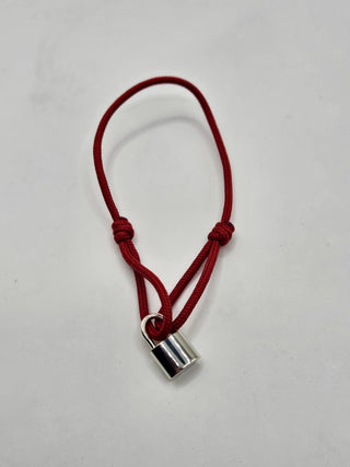 Louis Vuitton Red Silver Lockit Cord Bracelet