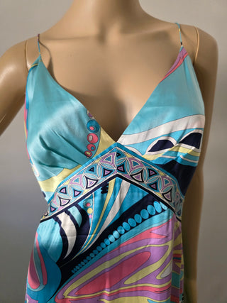 Emilio Pucci Blue Multicolor Signature Print Summer Dress 10 sz