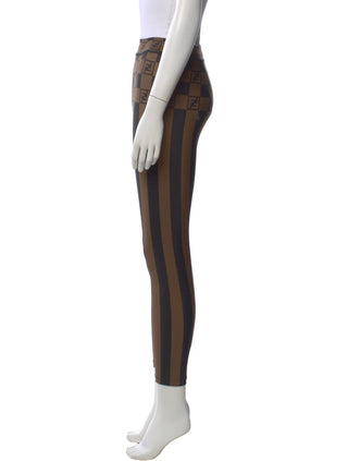 Fendi Brown Black Striped FF Logo Skinny Leg Pants S US4 IT40