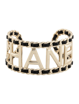 Chanel Gold-tone Leather 'CHANEL' Cuff Bracelet