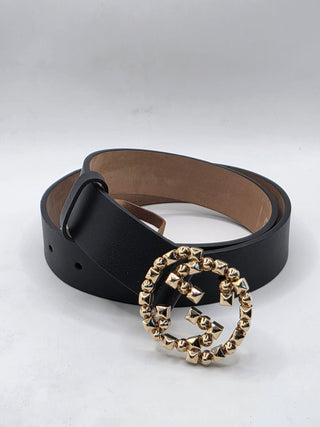 Gucci Black Leather Gold-tone GG Buckle Belt XS sz