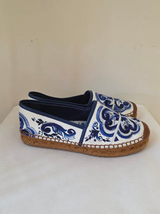 Dolce & Gabbana Blue White Signature print espadrilles 36 sz