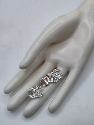 Chanel Silver-tone Strass CC Stud Earrings