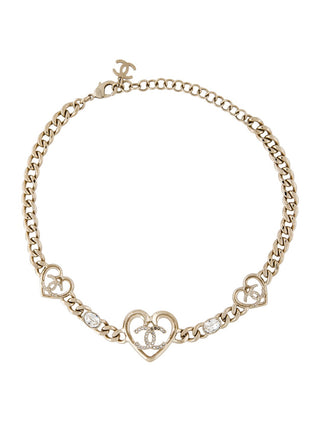 Chanel  Gold-tone Strass Interlocking CC Heart Choker Necklace
