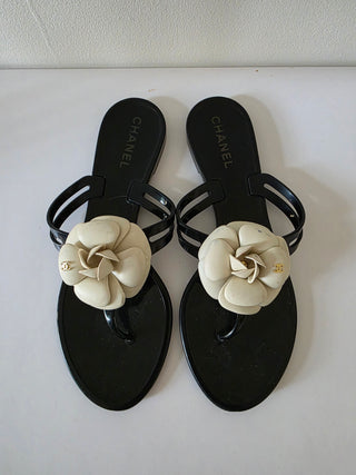 Chanel Black Interlocking CC Logo Jelly Slides 39 sz