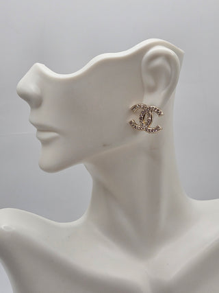 Chanel Gold-tone Strass Interlocking CC Stud Earrings