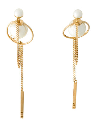 CHRISTIAN DIOR Gold-tone Faux Pearl Chain Tribales Earrings