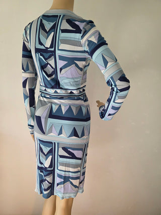 Emilio Pucci Blue Multicolor Signature Print Summer Dress 4 US sz