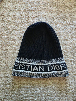 Christian Dior Navy Blue Logo Embroidered wool beanie One sz