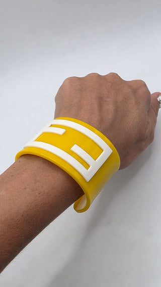 Fendi Yellow White Resin FF Logo Cuff Bracelet