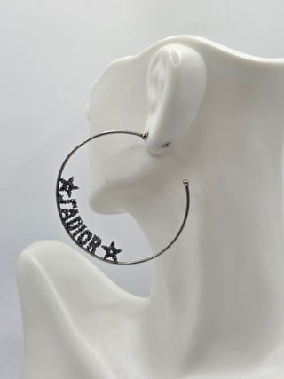 Christian Dior Silver-tone J'Adior Crystal Hoop Earrings