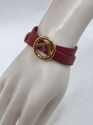Fendi Red Leather F Is Fendi Double Wrap Bracelet