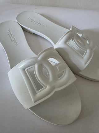 Dolce & Gabbana White DG Logo Rubber Slides 41 sz