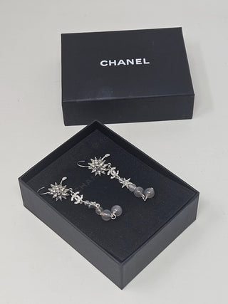 Chanel Silver-tone Interlocking CC Beaded Star Earrings