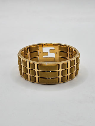 Fendi Yellow Leather Fendista Braided Gold-tone Bangle Bracelet