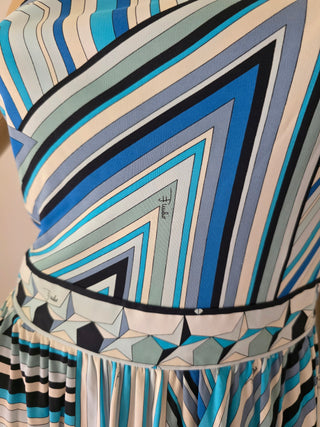 Emilio Pucci Blue Multicolor Printed Mini Summer Dress M sz