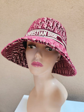 Christian Dior Red Multicolor Velvet Oblique Bucket Hat