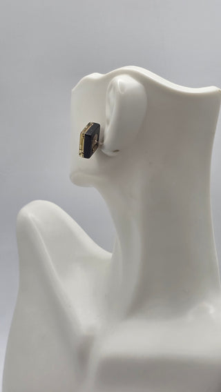 Chanel Gold-tone Black Resin Interlocking CC Stud Earrings