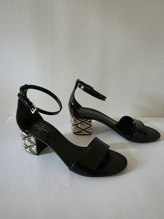 Louis Vuitton Black Patent Leather Silver-tone Sandals 36 sz