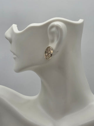Chanel Gold-tone Interlocking CC Outline Circle Stud Earrings