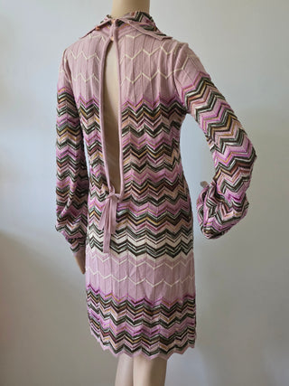 M Missoni Pink Multicolor Wool long-sleeved Dress IT 44
