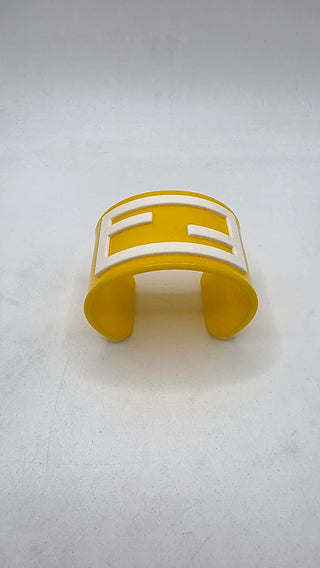 Fendi Yellow White Resin FF Logo Cuff Bracelet