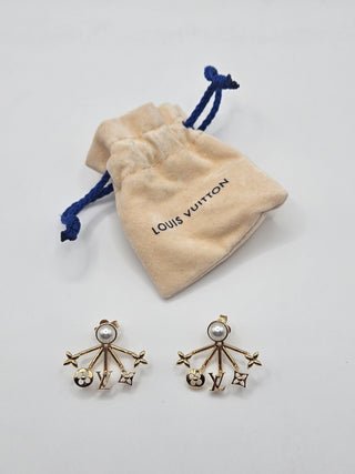 Louis Vuitton Gold-tone Faux Pearl LV Logo Cruiser Earrings