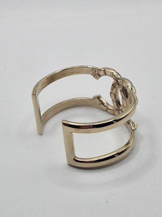 Chanel Gold-tone Wide Textured CC Logo Cuff Bracelet