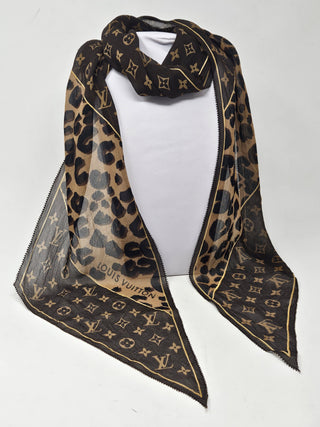 LOUIS VUITTON Monogram Leopard LV Monogram Silk Scarf