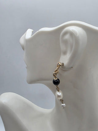 Chanel Gold-tone Pearl Faux Strass Interlocking CC Drop Earrings