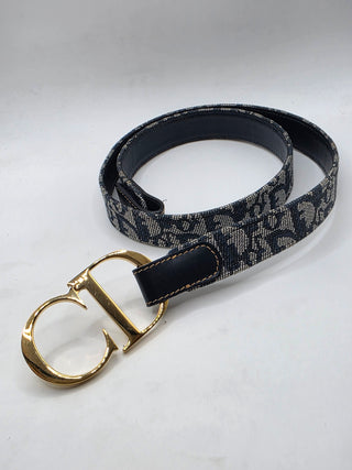 Christian Dior Blue Trotter Logo Canvas CD Belt 80 sz