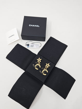 CHANEL Gold-tone 2024 Enamel Star CC Drop Earring