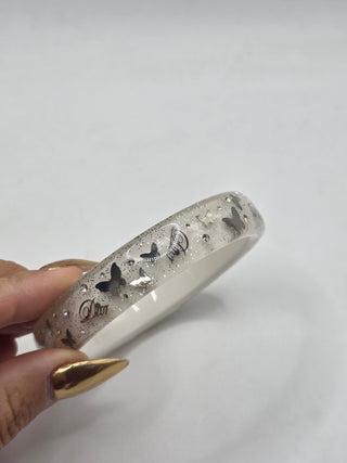 Christian Dior Silverstone Clear Butterfly Motif Logo Charm Bangle