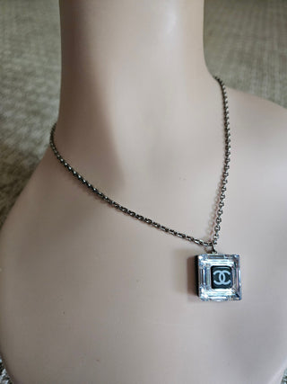 Chanel Black resin Crystal Interlocking CC Cube Pendant Necklace