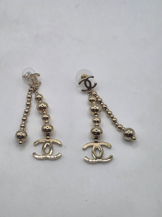 Chanel Gold-tone Interlocking CC Ball Drop Earrings