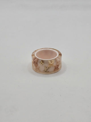 Louis Vuitton Pink Ivory Resin LV Charm Farandole Ring 6 sz