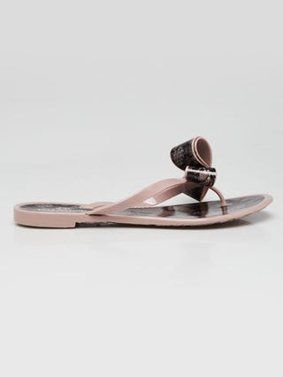 Valentino Beige Black Lace Print Bow Jelly Thong Sandals 38 sz
