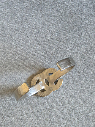 Chanel Silver-tone Interlocking CC Enamel Cuff Bracelet