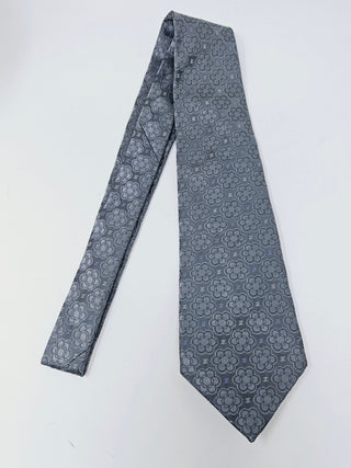 CHANEL Metallic Grey Camellia CC logo Silk Tie