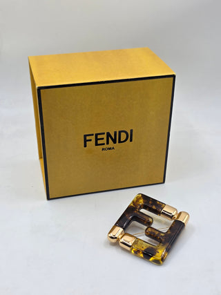Fendi Gold-tone Resin Tortoiseshells FF Zucca Logo Pin Brooch