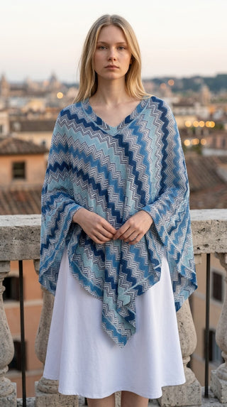 Missoni Mare Blue Multicolor Striped V-Neck Sweater Tunic M sz