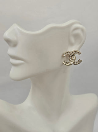 Chanel Gold-tone Strass Interlocking Stud Earrings